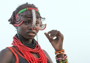 Kenya, Turkana Lake, Loiyangalani, Dassanech Tribe Younf Woman